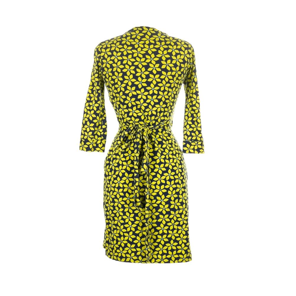 Diane Von Furstenberg Yellow Navy Geometric Floral Wrap Cocktail Dress Size 6 - Picture 3 of 7